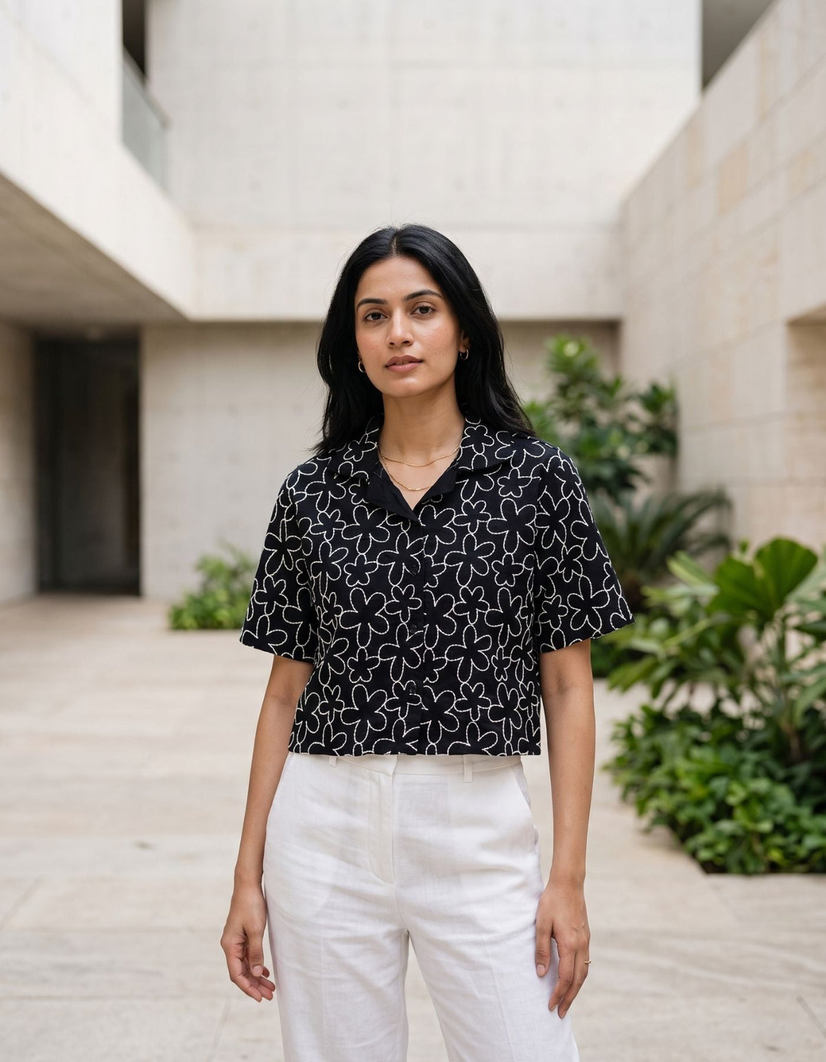 Elara Embroidered Cropped Shirt
