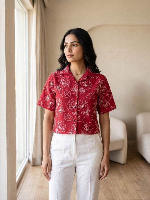 Roselle Embroidered Cropped Shirt