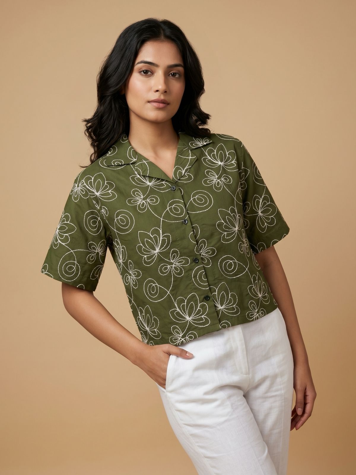 Mosselle Embroidered Shirt Cropped