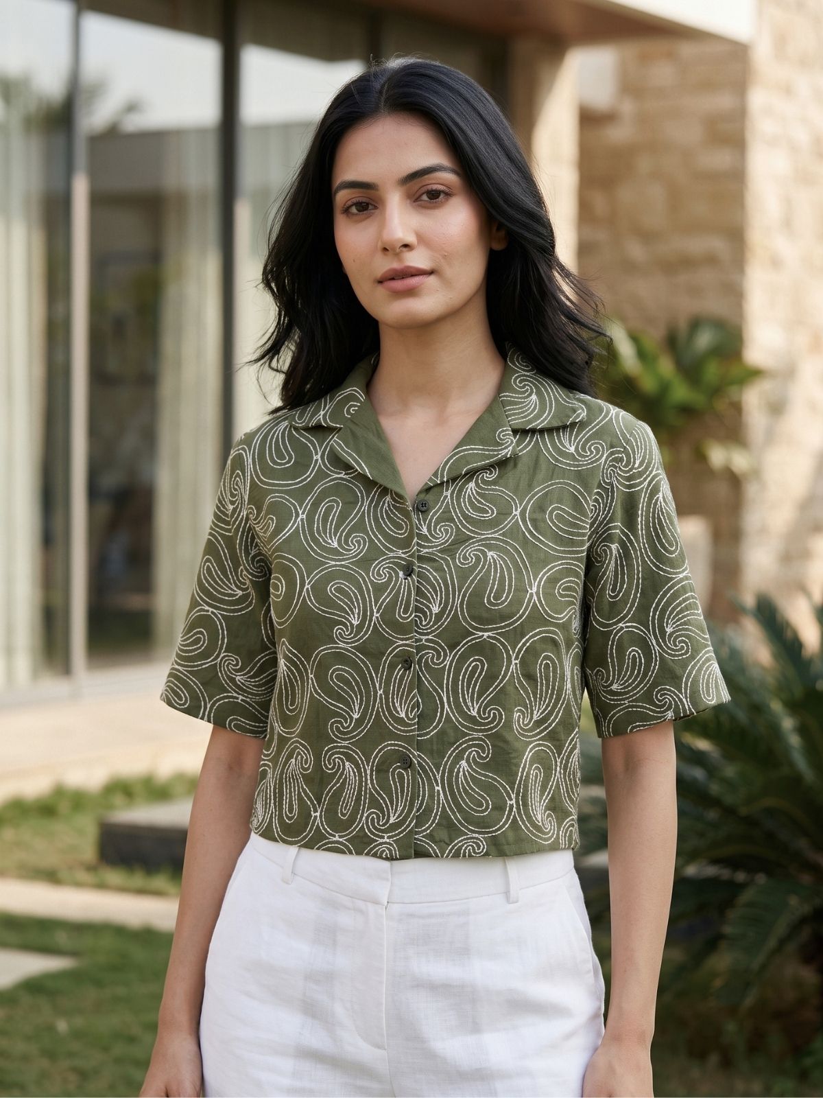 Orin Cropped Embroidered Shirt