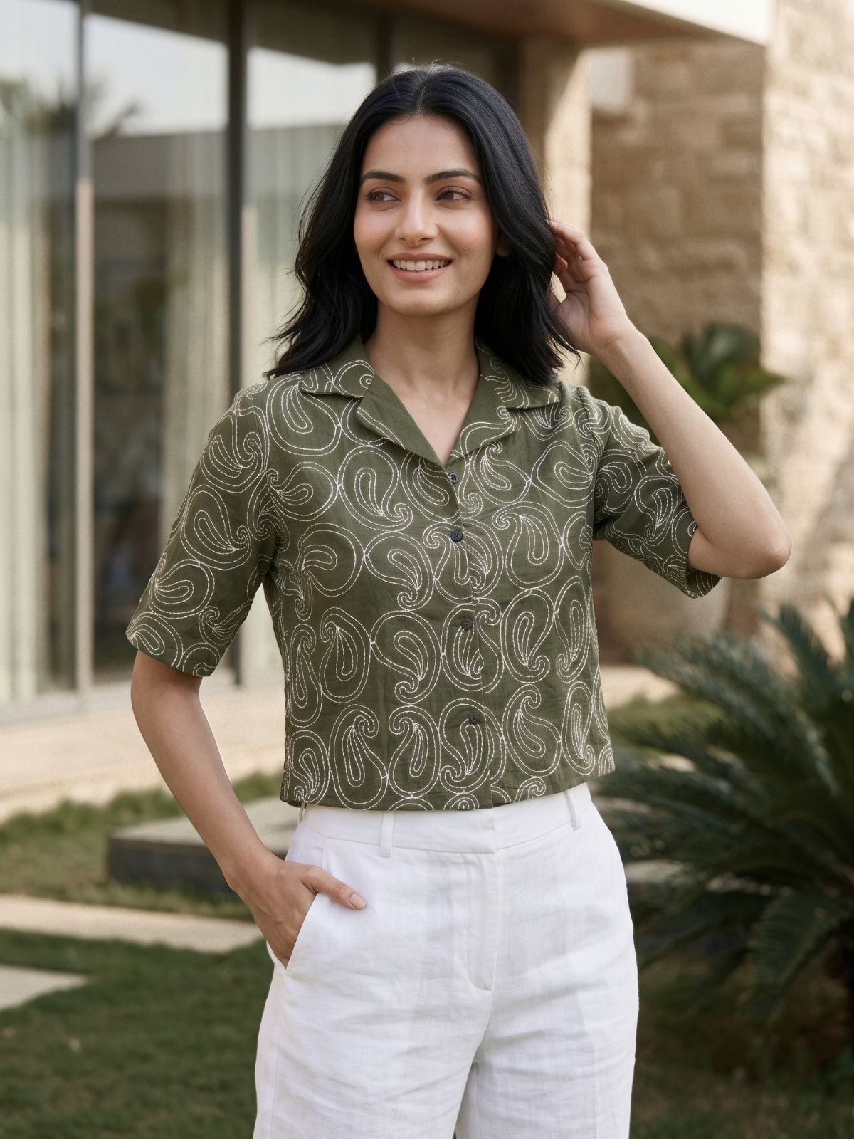 Orin Cropped Embroidered Shirt
