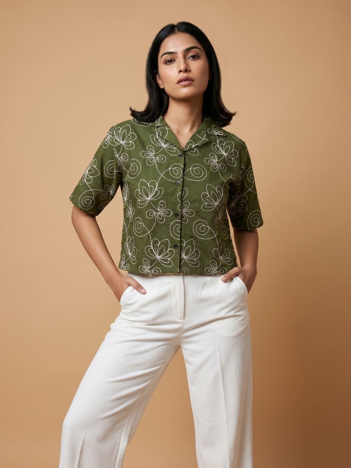 Mosselle Embroidered Shirt Cropped