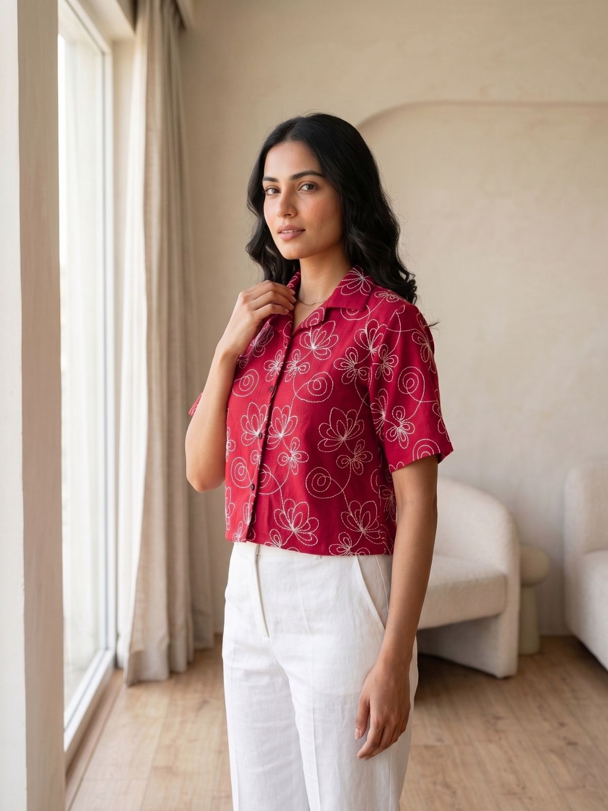 Roselle Embroidered Cropped Shirt