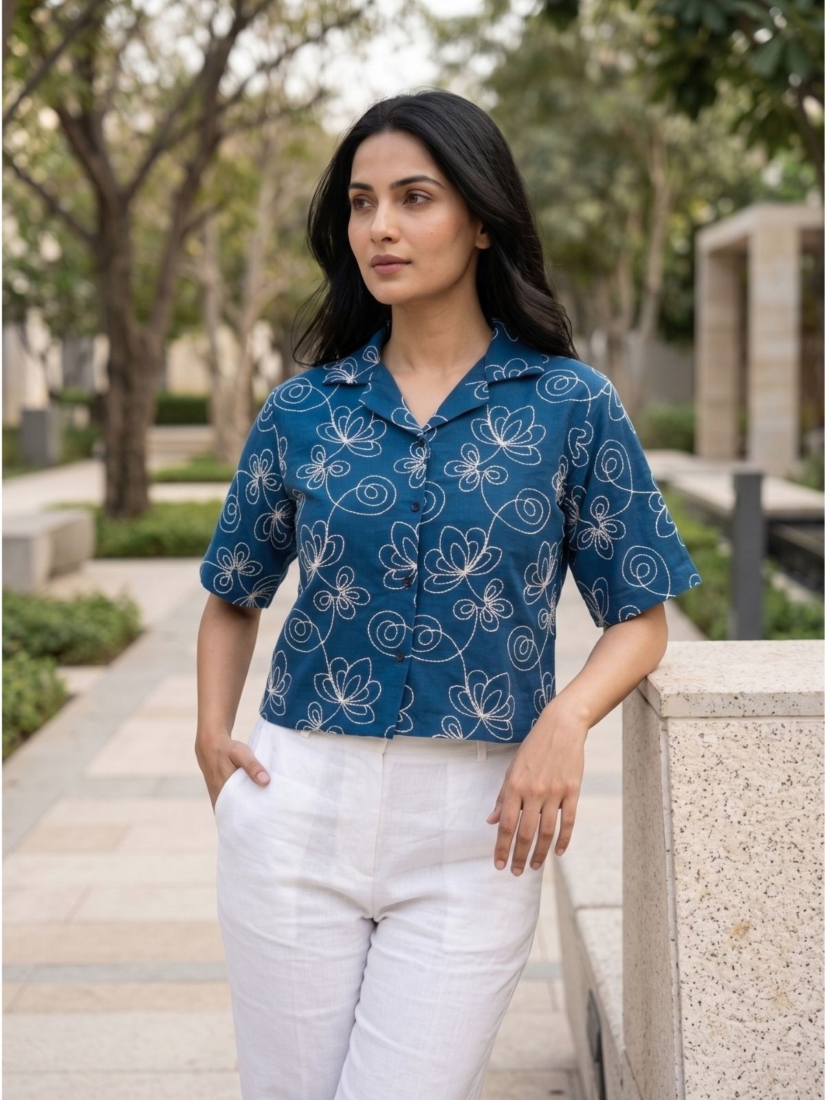 Aureline Blue Cropped Shirt