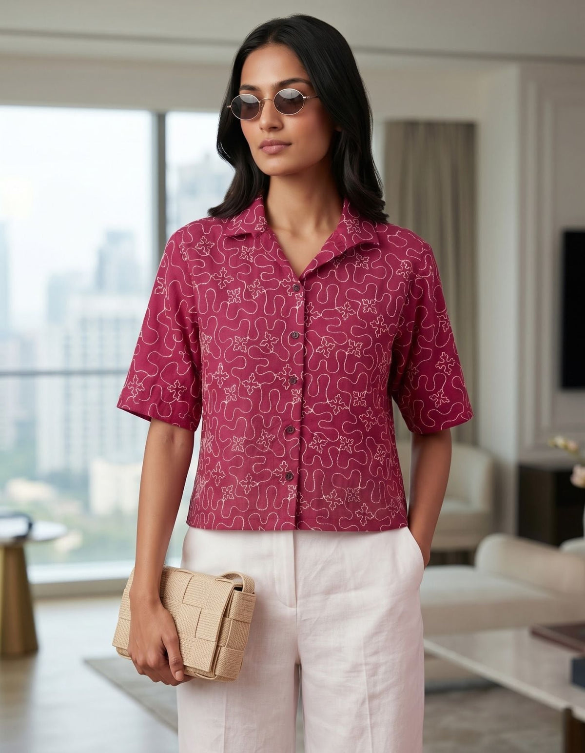 Zeya Cropped Embroidered Shirt