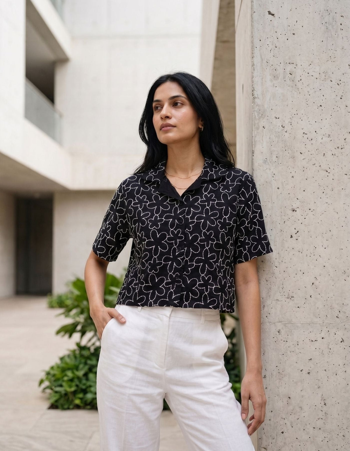 Elara Embroidered Cropped Shirt