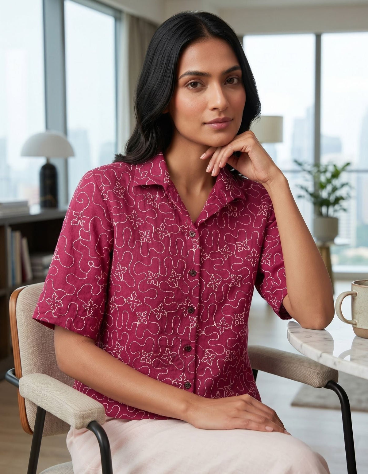 Zeya Cropped Embroidered Shirt