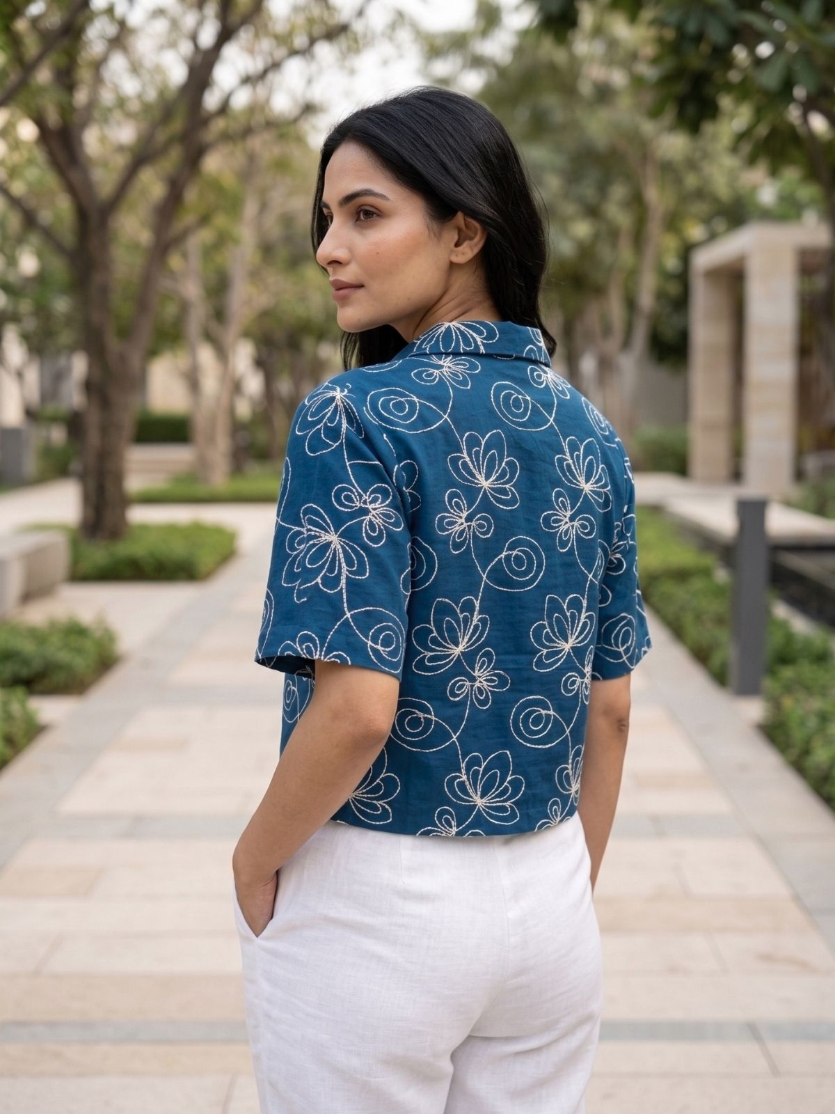 Aureline Blue Cropped Shirt