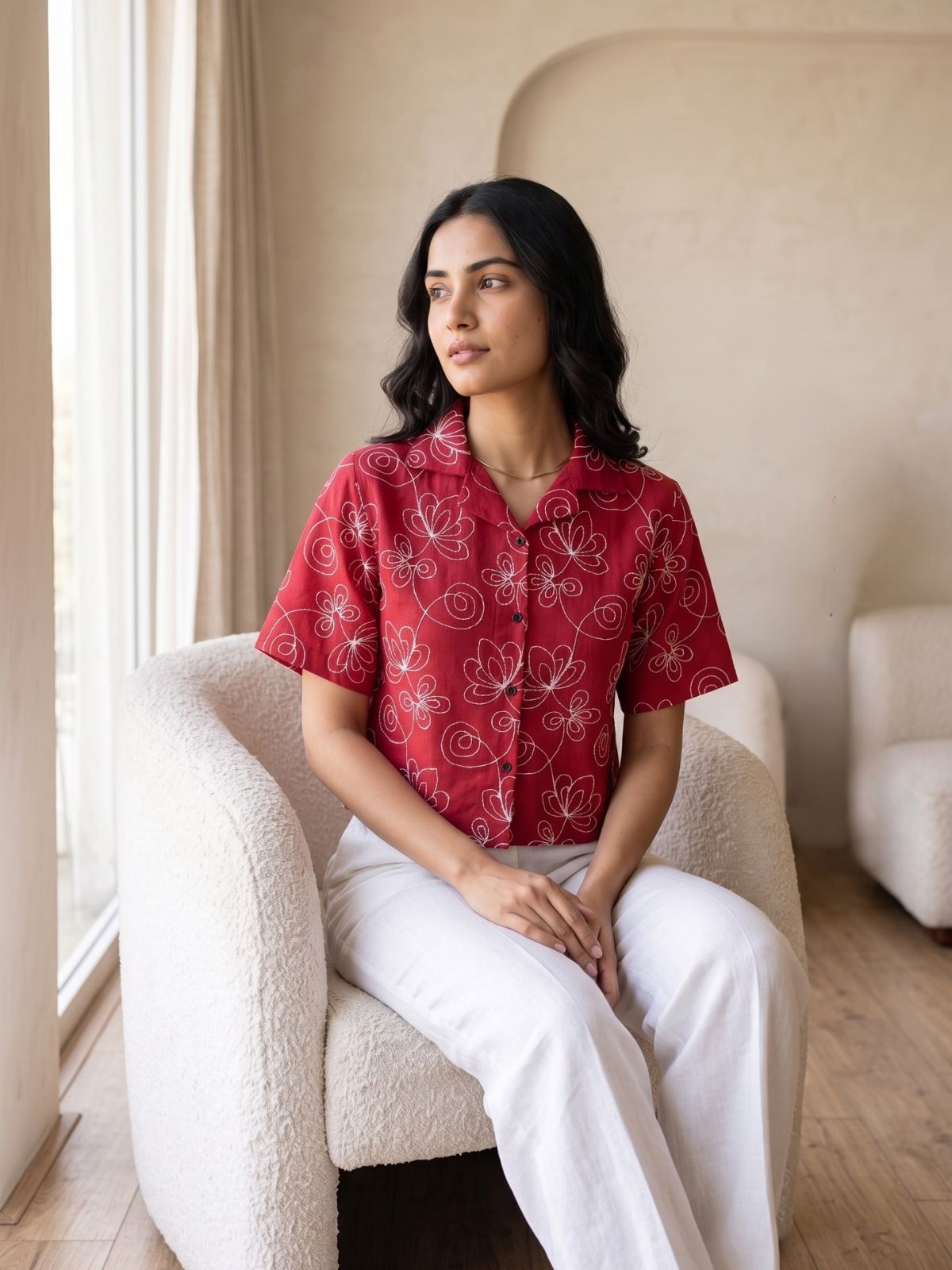 Roselle Embroidered Cropped Shirt