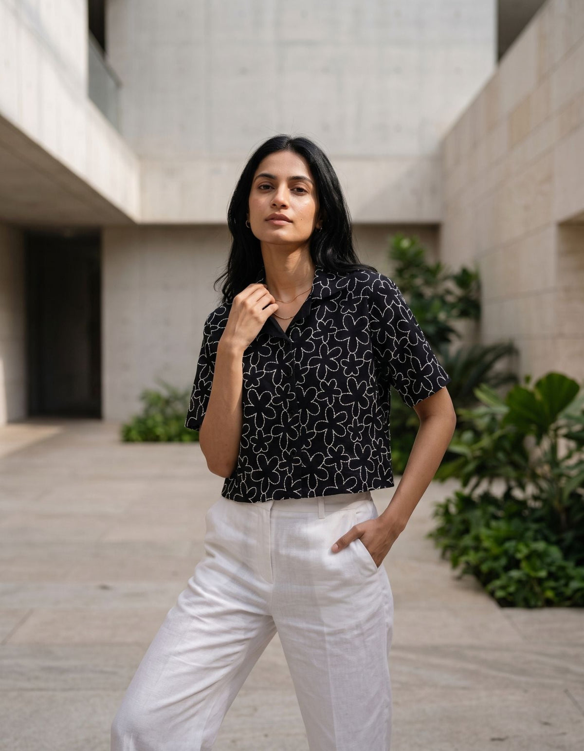 Elara Embroidered Cropped Shirt