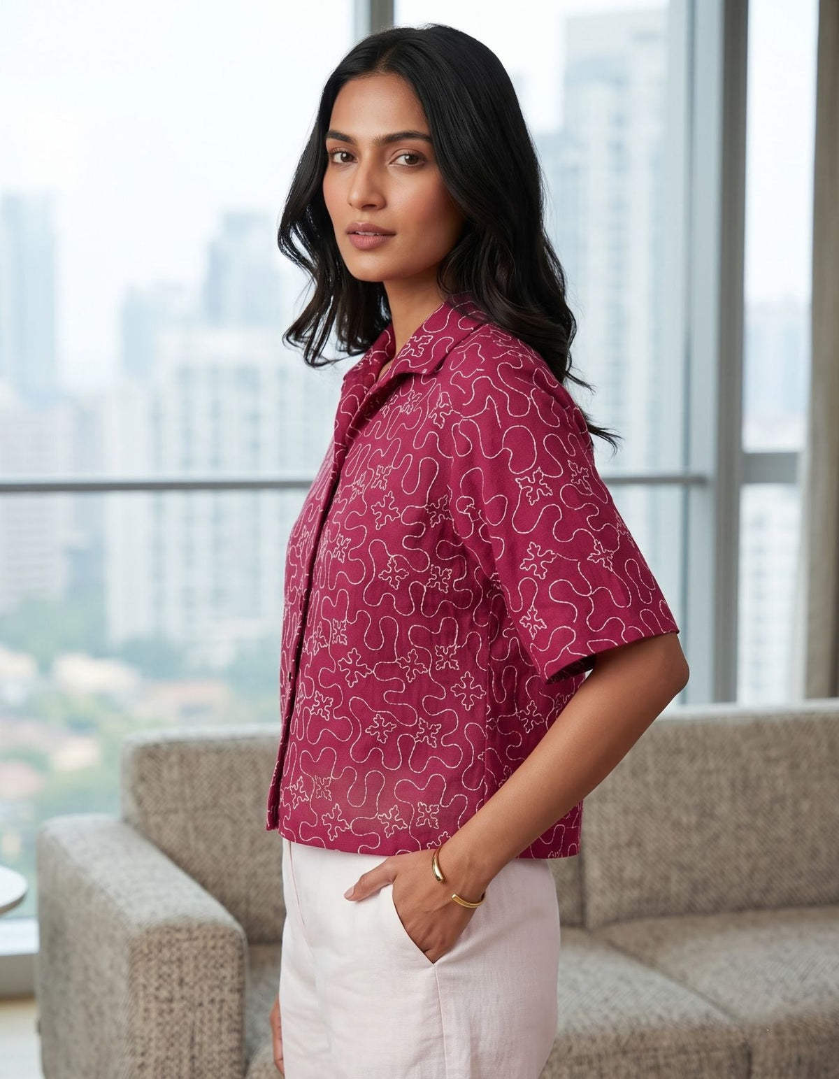 Zeya Cropped Embroidered Shirt