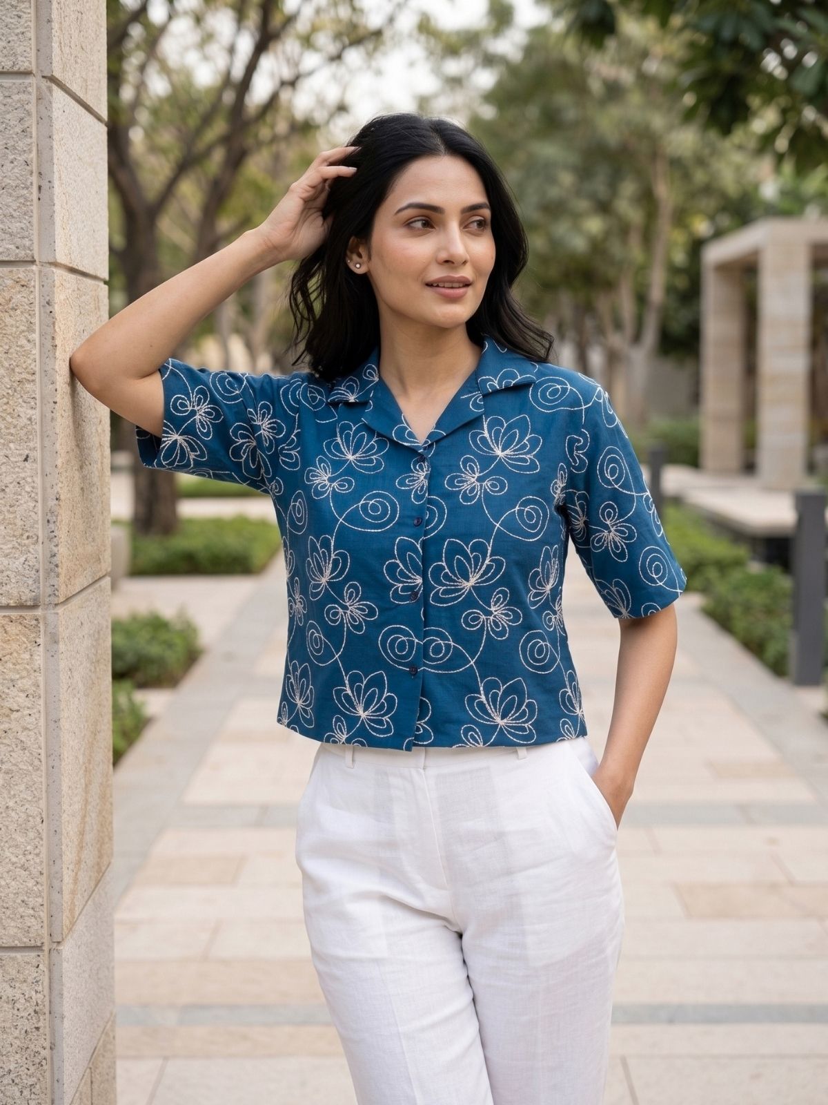 Aureline Blue Cropped Shirt