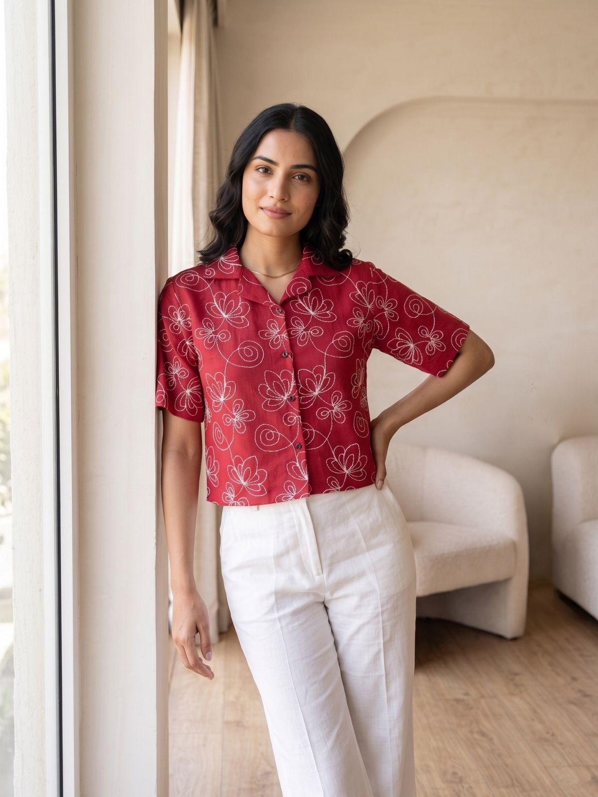 Roselle Embroidered Cropped Shirt
