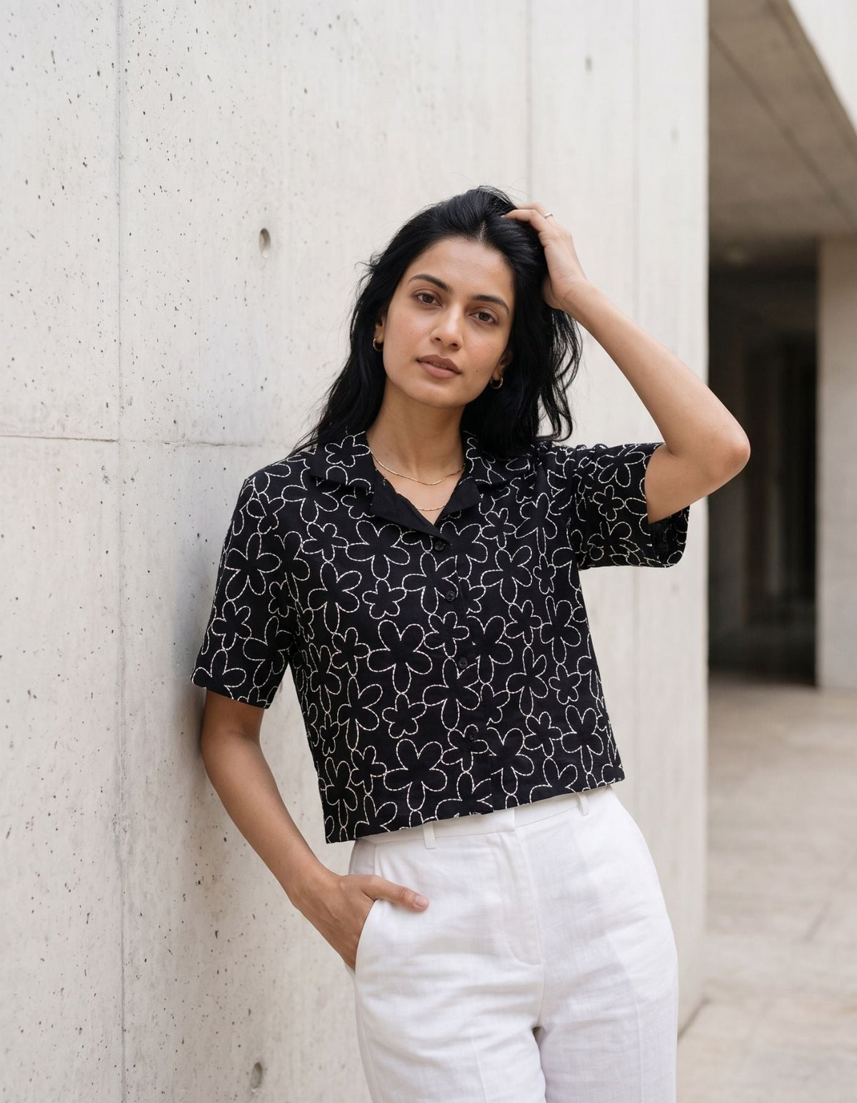 Elara Embroidered Cropped Shirt