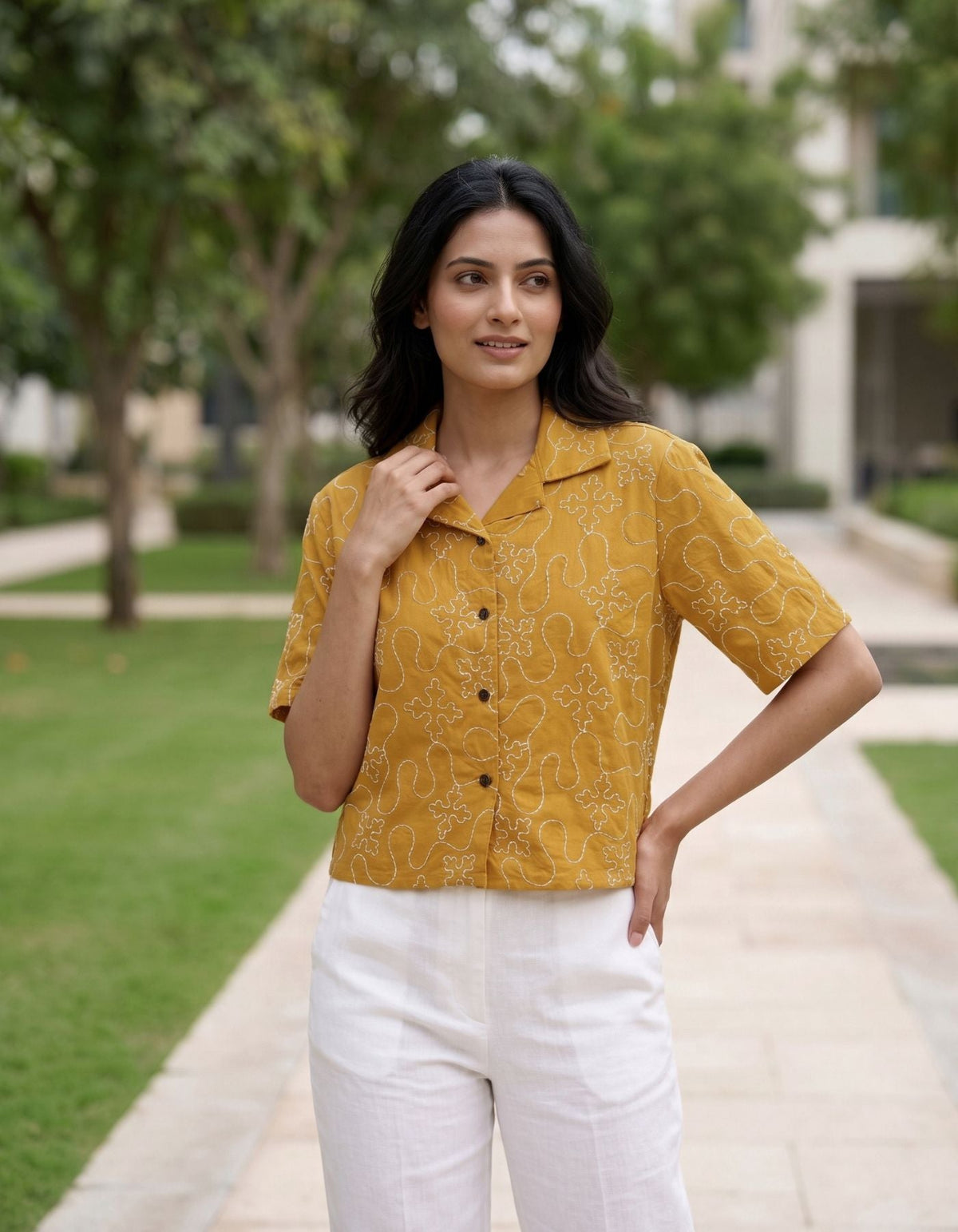 Aira Cropped Embroidered Shirt