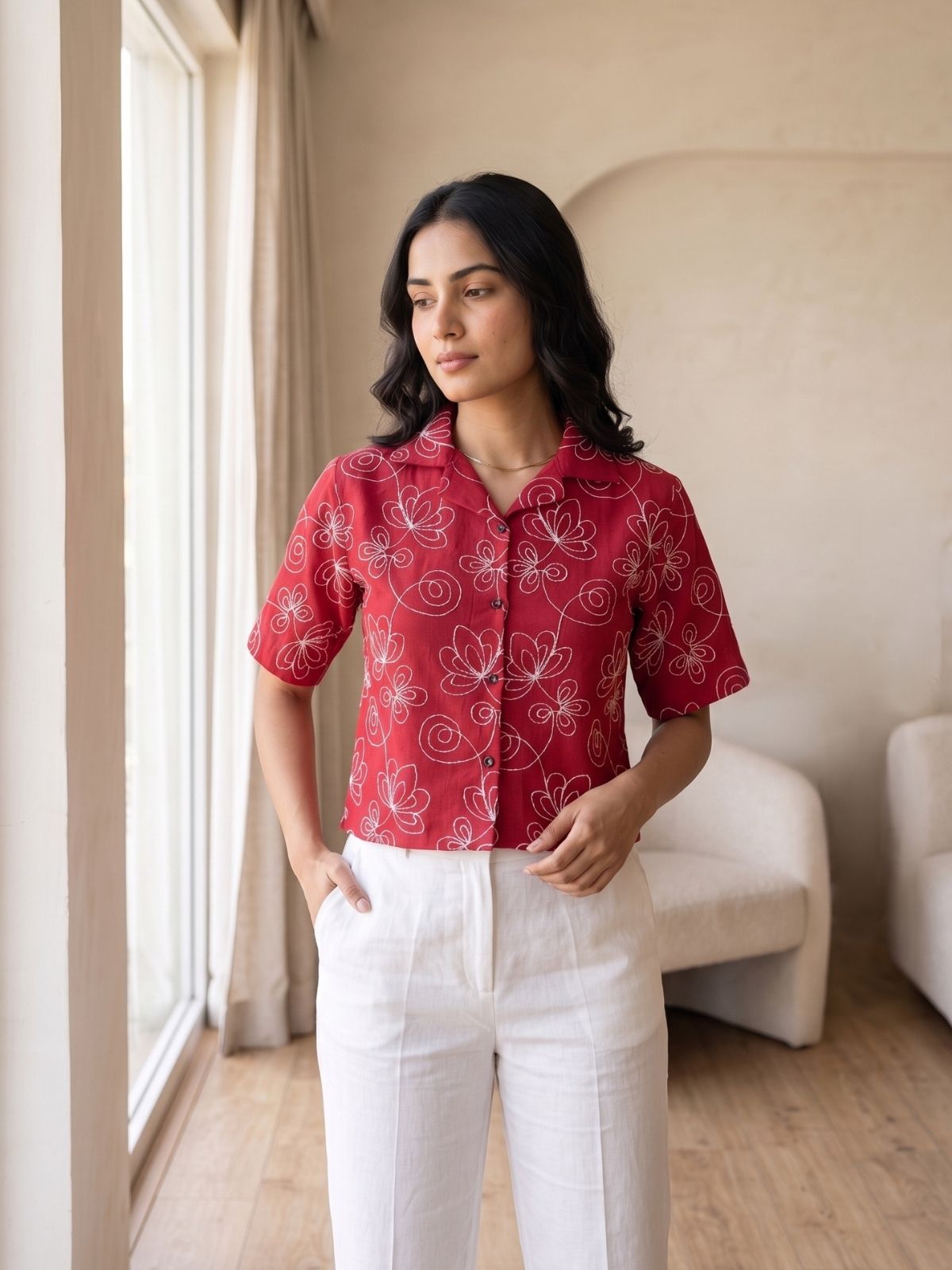 Roselle Embroidered Cropped Shirt