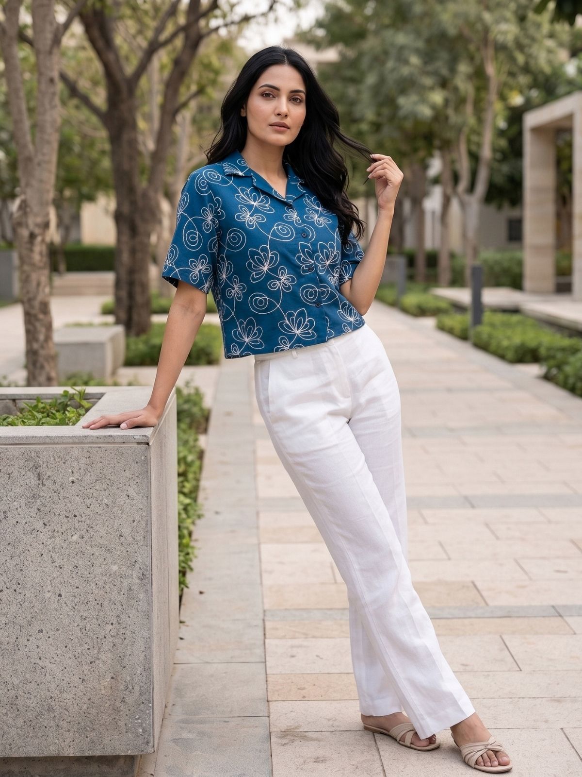 Aureline Blue Cropped Shirt