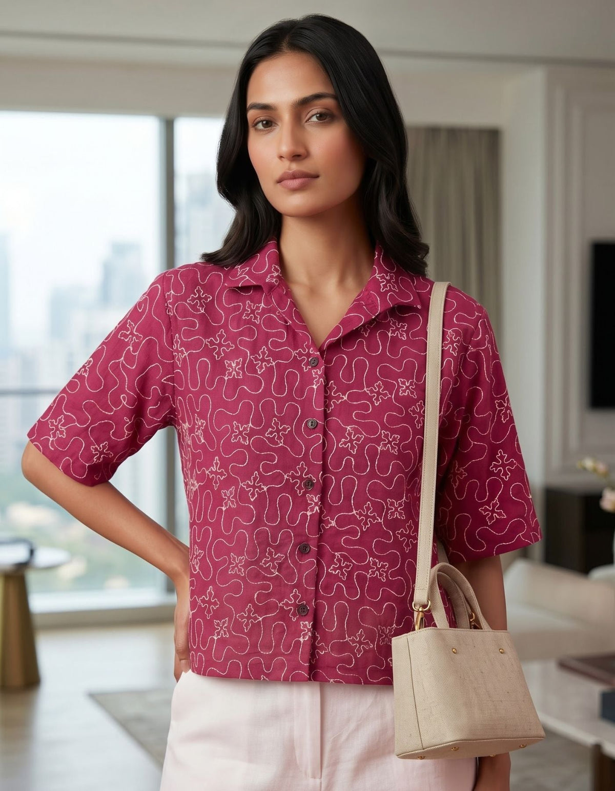 Zeya Cropped Embroidered Shirt